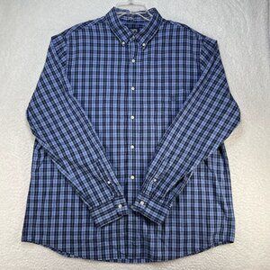 Chaps Shirt Mens XXL Easy Care Blue Plaid Wrinkle Resistant Cotton Blend Pocket